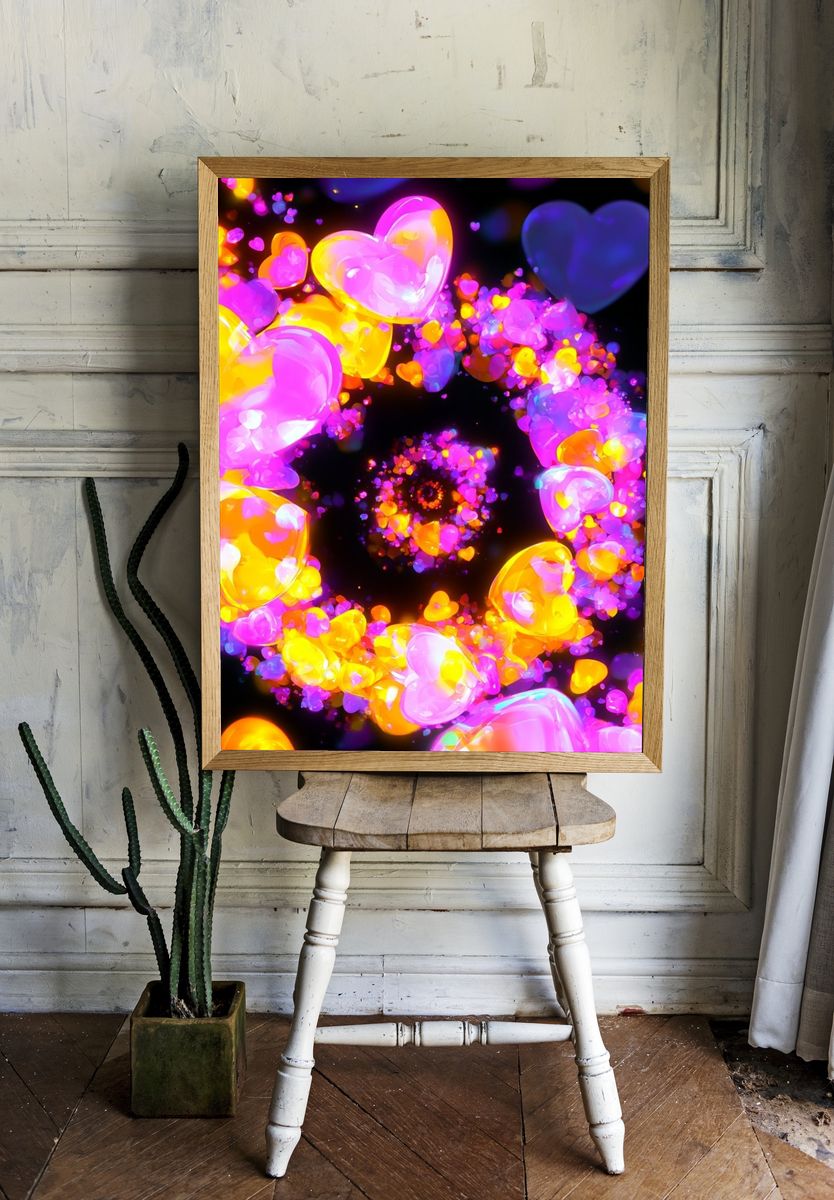 Neon Heart Spiral Poster. — room view 1