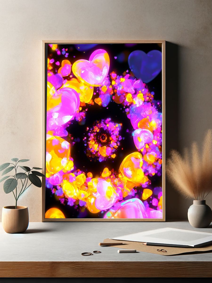 Neon Heart Spiral Poster. — room view 2