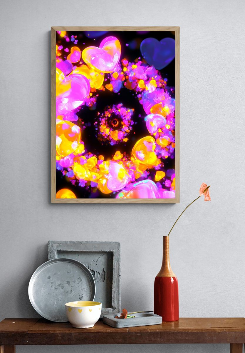 Neon Heart Spiral Poster. — room view 3