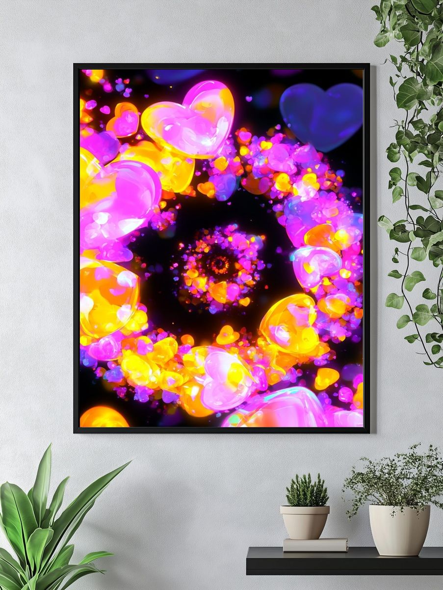Neon Heart Spiral Poster. — room view 4