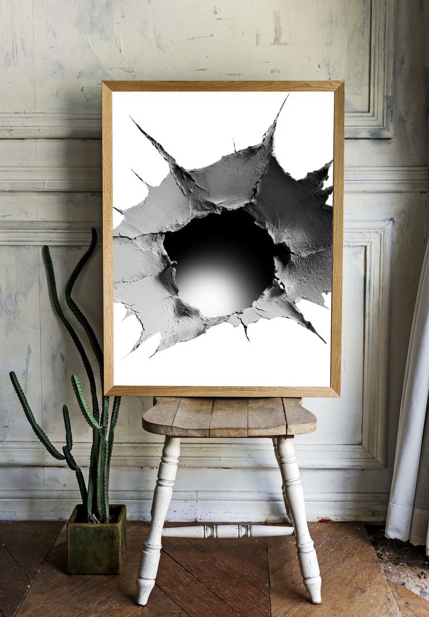 Cracked Wall Hole Abstract Poster. — room view 1