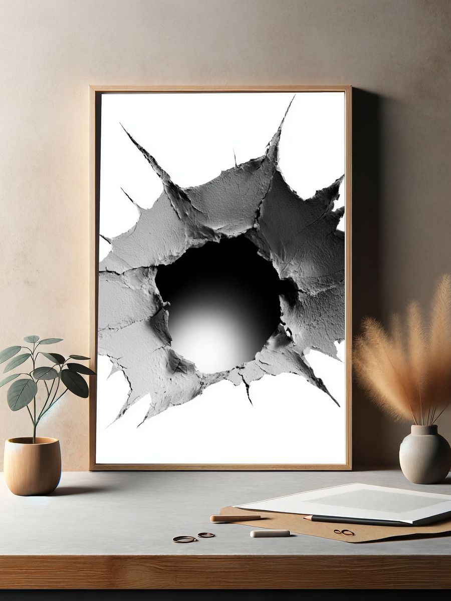 Cracked Wall Hole Abstract Poster. — room view 2