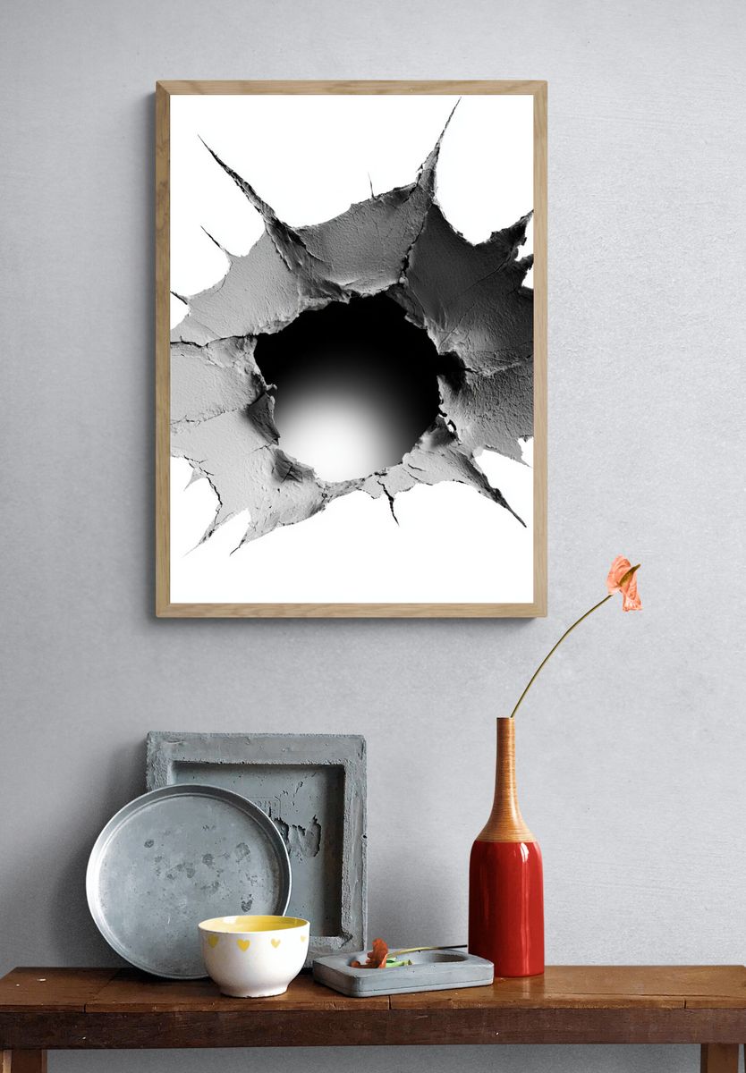 Cracked Wall Hole Abstract Poster. — room view 3