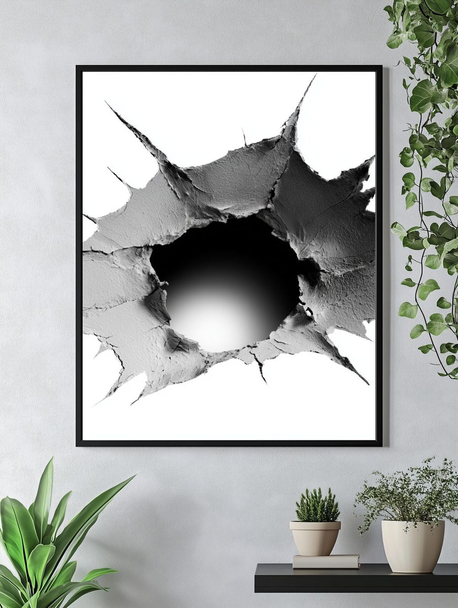 Cracked Wall Hole Abstract Poster. — room view 4