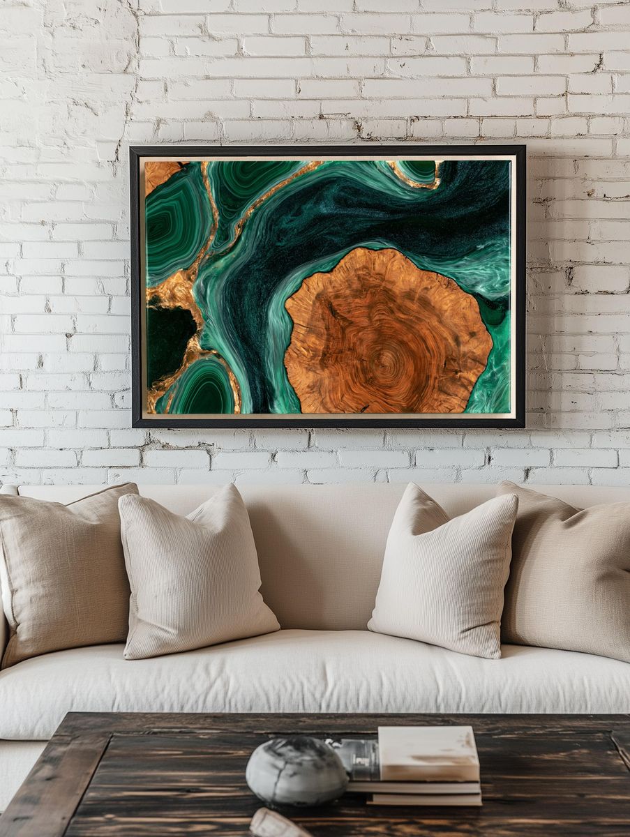 Emerald Resin Wood Abstract Poster. room preview