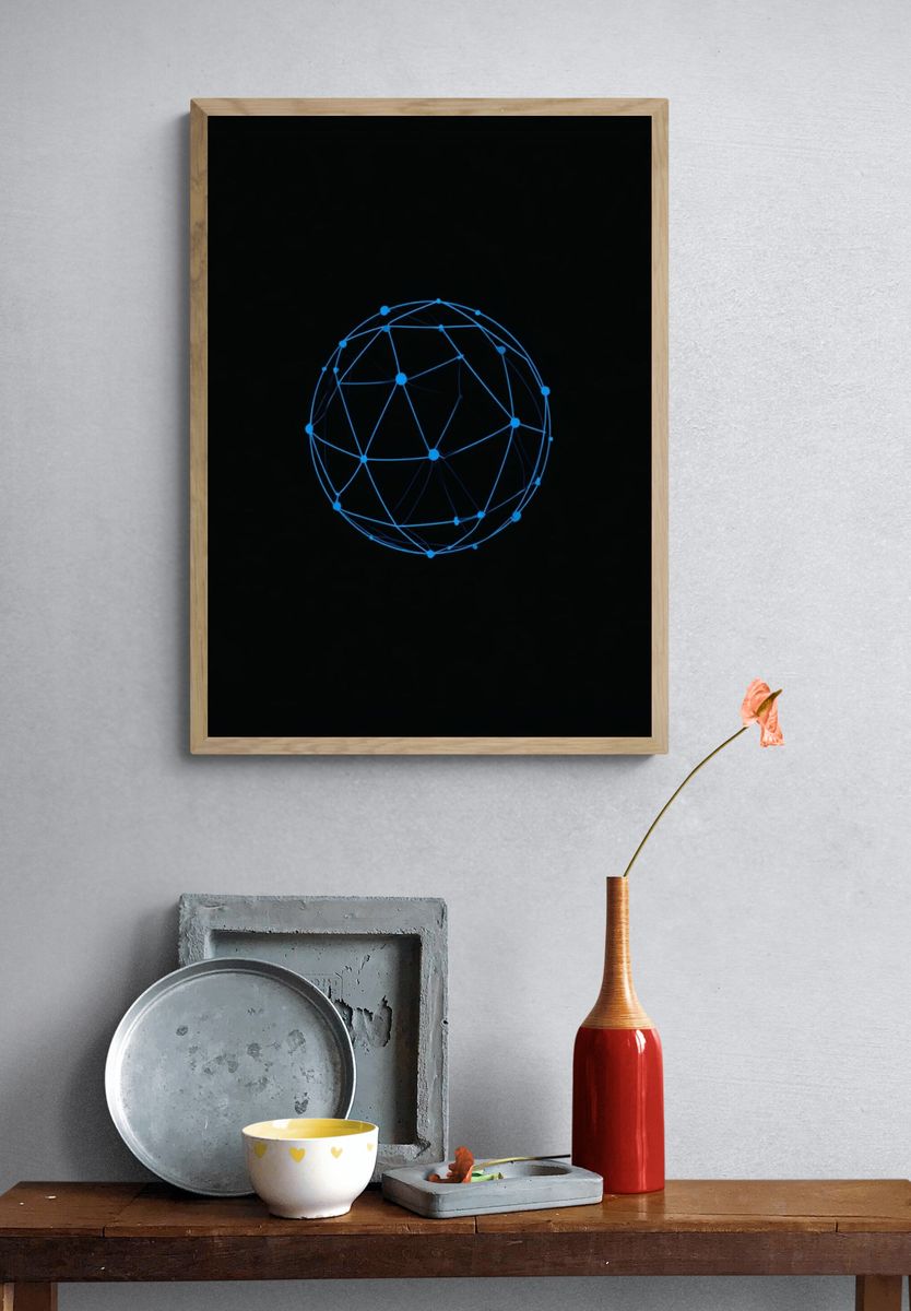 Neon Network Sphere Poster. — room view 3