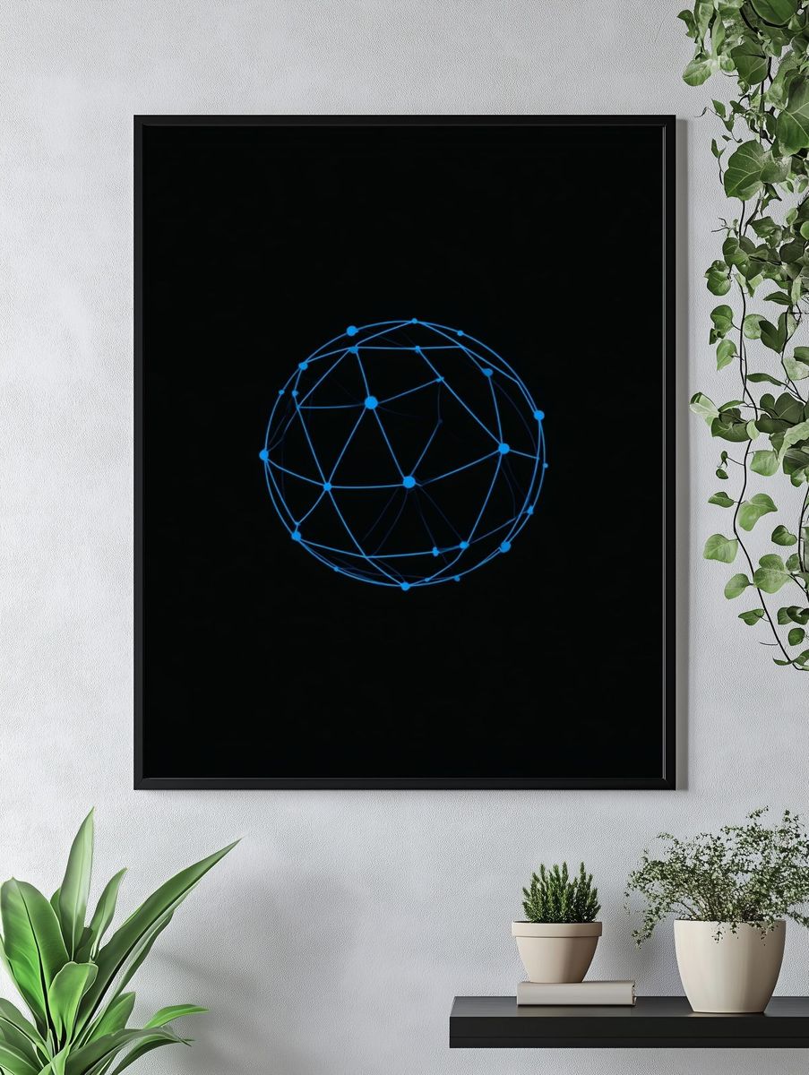Neon Network Sphere Poster. — room view 4