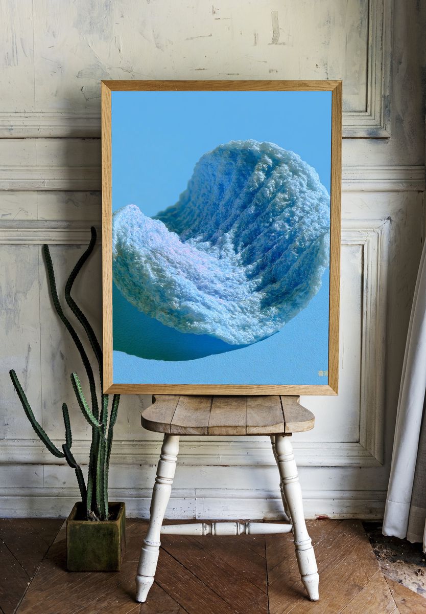 Blue Shell Sculpture Print. room preview