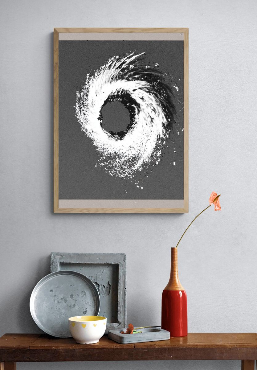Monochrome Spiral Abstract Poster. — room view 3