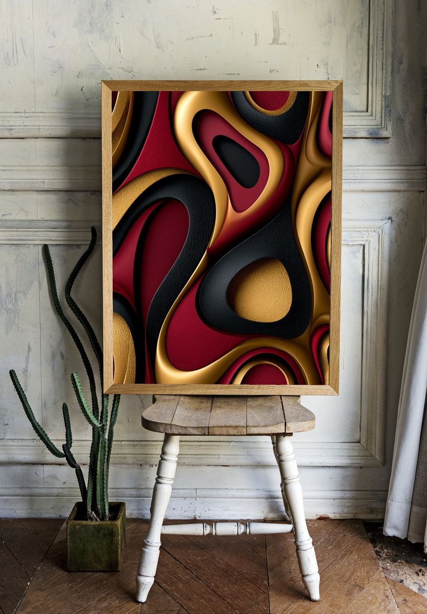 Crimson Gold Abstract Poster. room preview