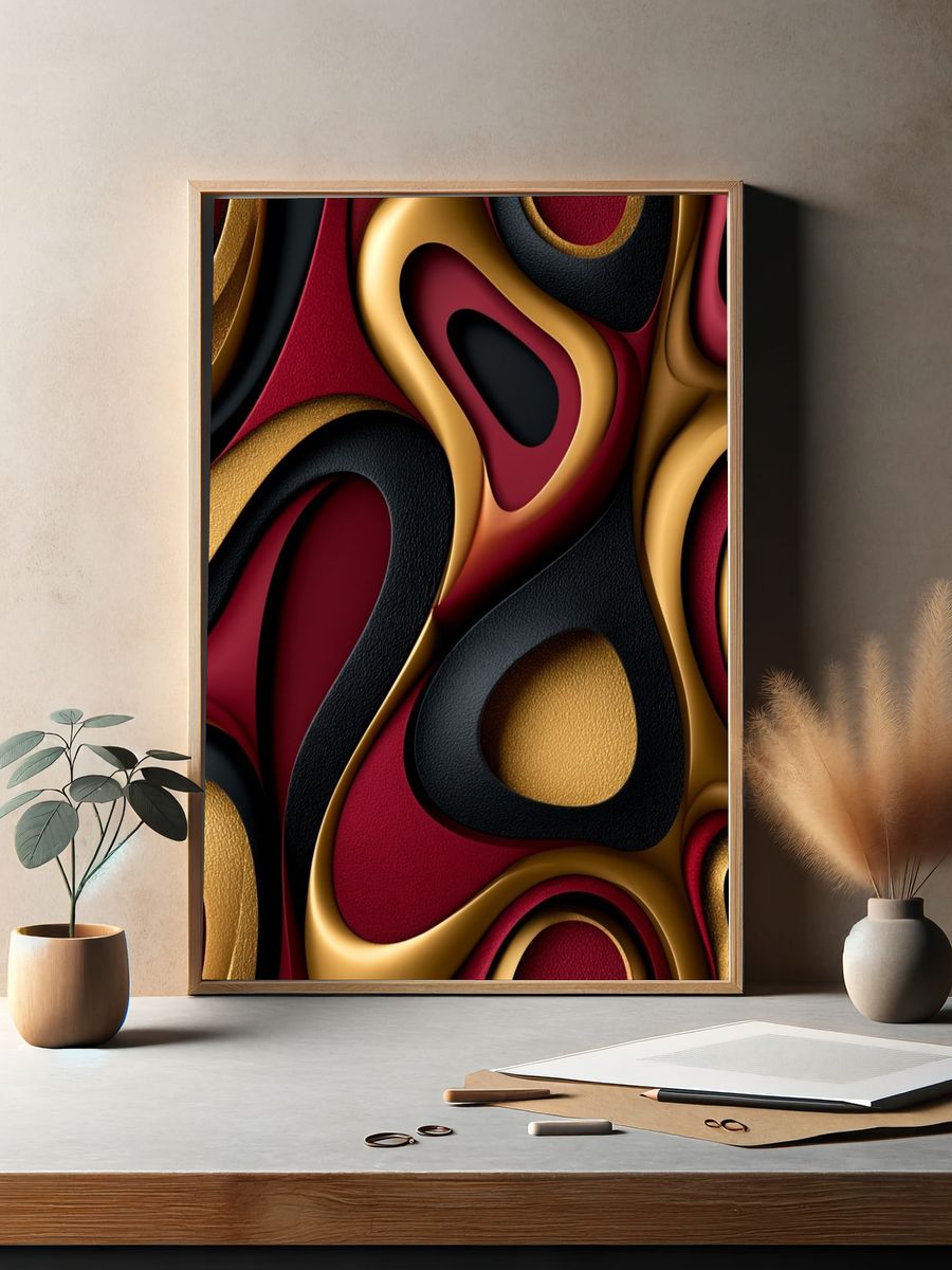 Crimson Gold Abstract Poster. — room view 2