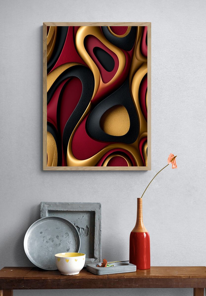 Crimson Gold Abstract Poster. — room view 3