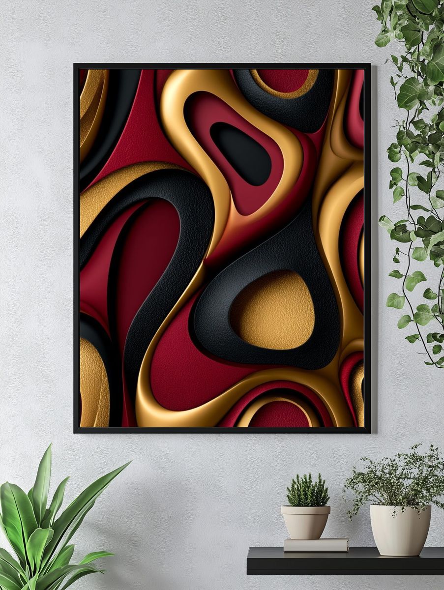 Crimson Gold Abstract Poster. — room view 4
