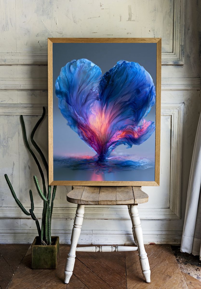 Blue Heart Bloom Abstract Poster. — room view 1