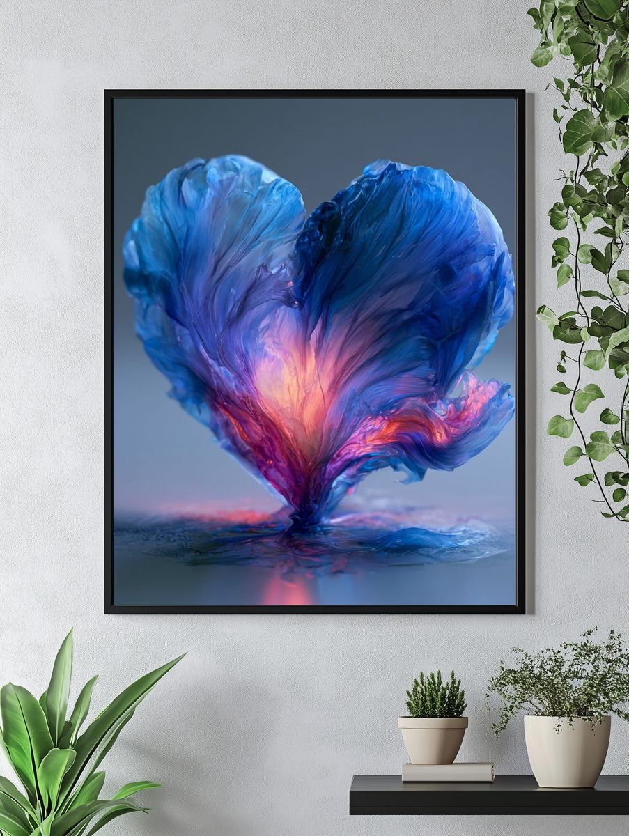 Blue Heart Bloom Abstract Poster. — room view 4