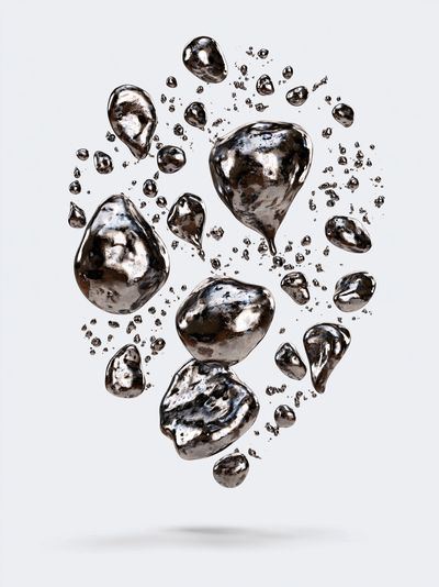 Floating Metallic Pebbles Abstract Print.