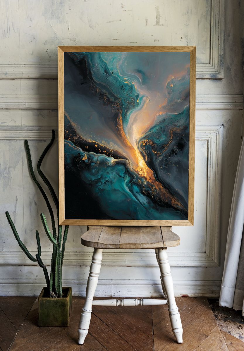 Celestial Teal Abstract Poster. — room view 1