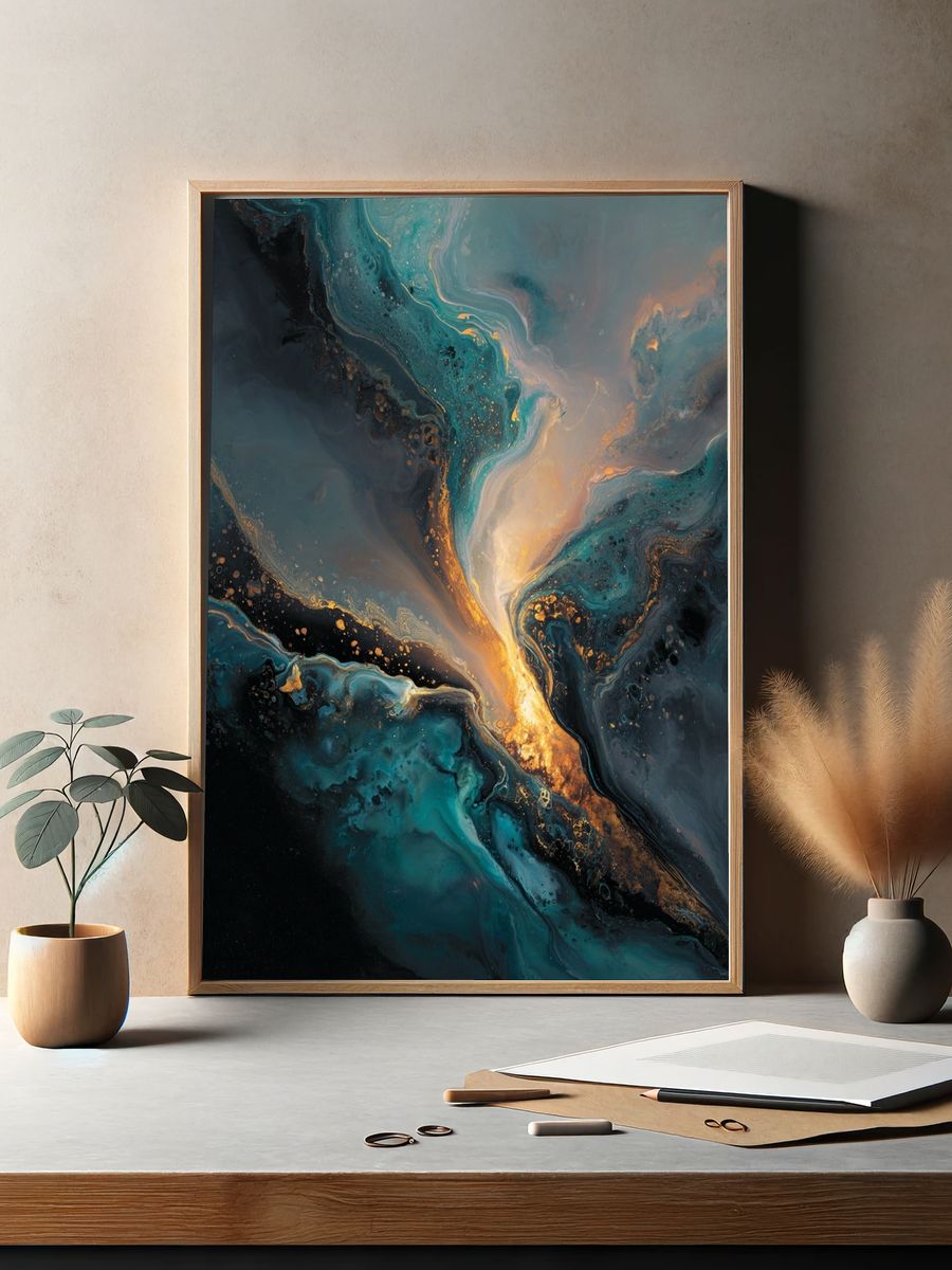 Celestial Teal Abstract Poster. — room view 2
