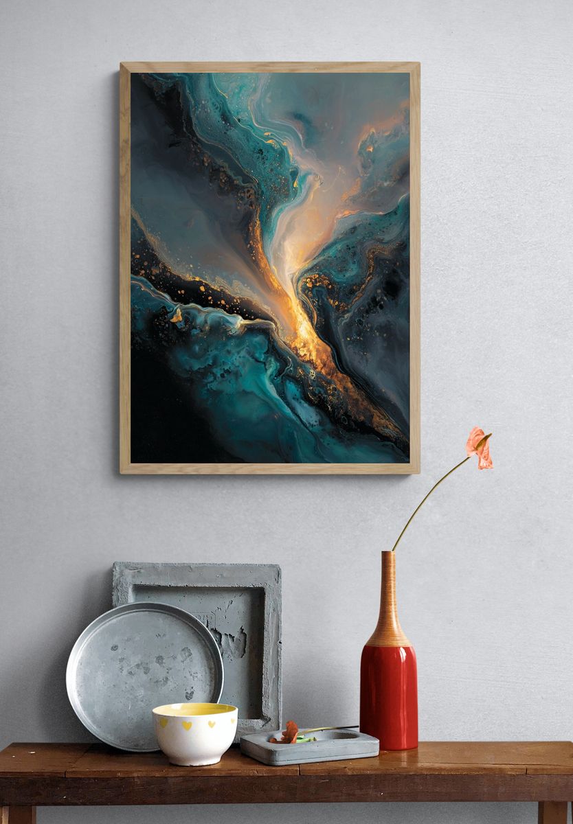 Celestial Teal Abstract Poster. — room view 3