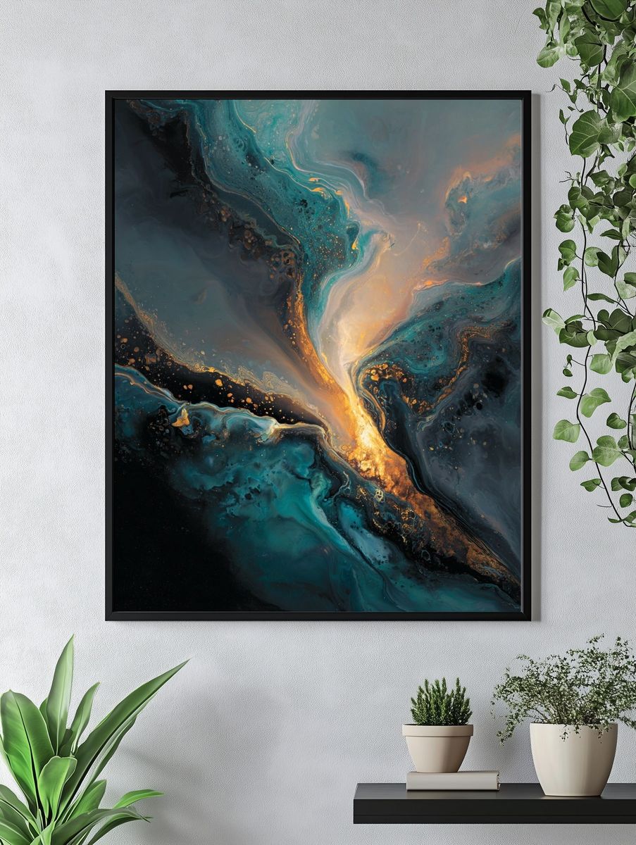 Celestial Teal Abstract Poster. — room view 4