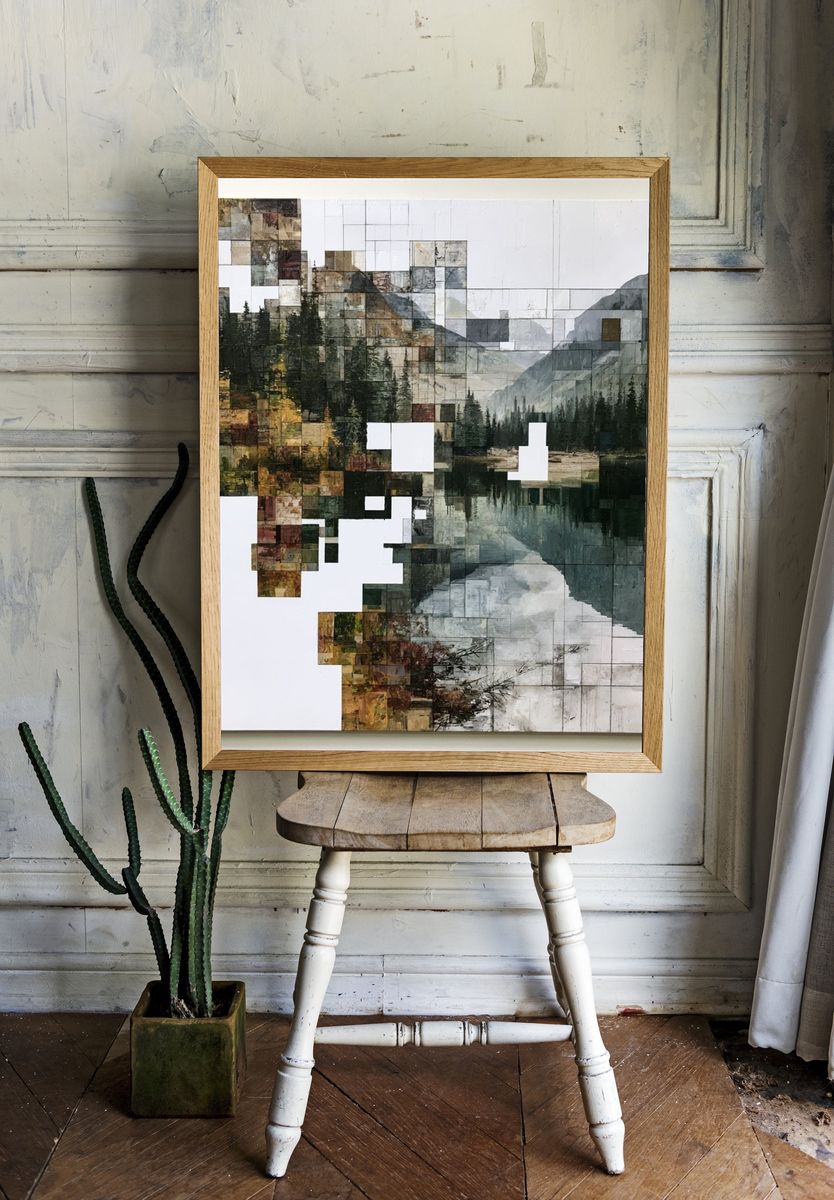 Geometric Mountain Lake Abstract Print. — room view 1
