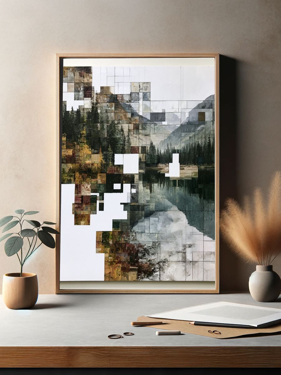 Geometric Mountain Lake Abstract Print. — room view 2