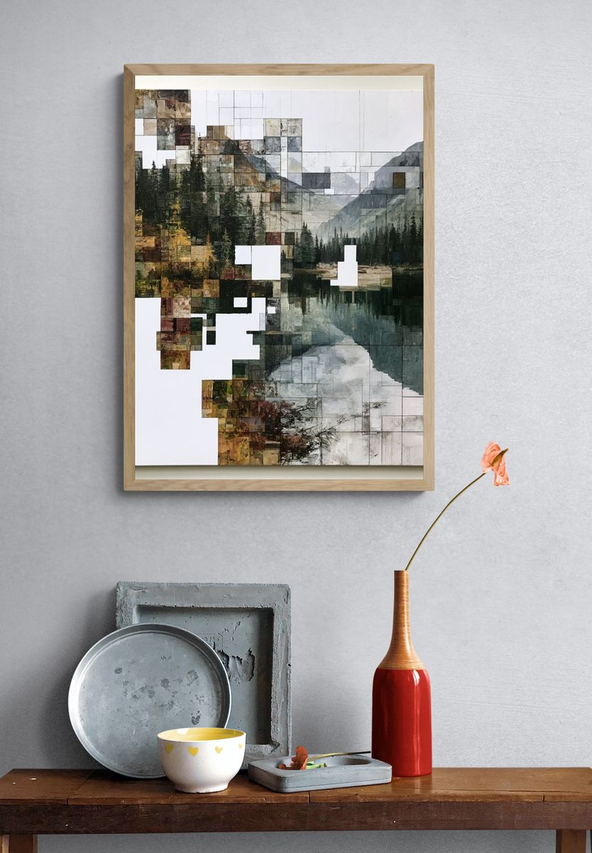 Geometric Mountain Lake Abstract Print. — room view 3