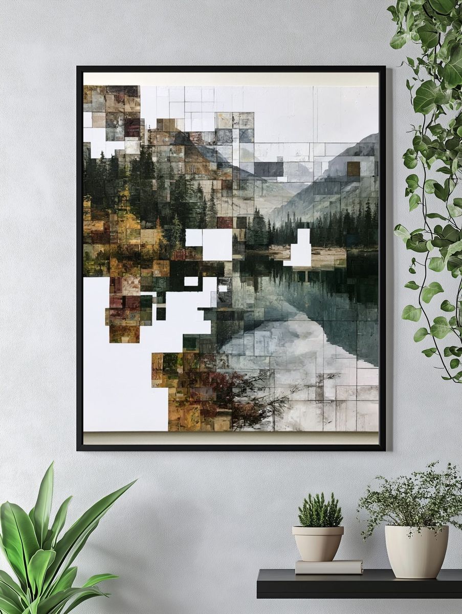 Geometric Mountain Lake Abstract Print. — room view 4