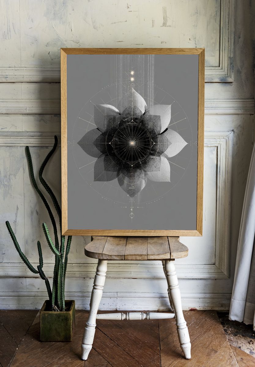 Celestial Lotus Abstract Print. room preview