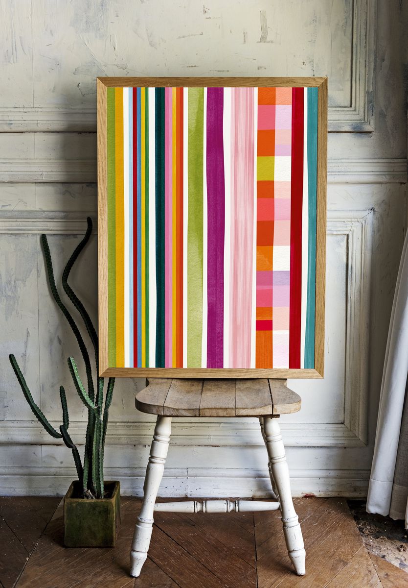 Colorful Vertical Stripes Abstract Poster. — room view 1