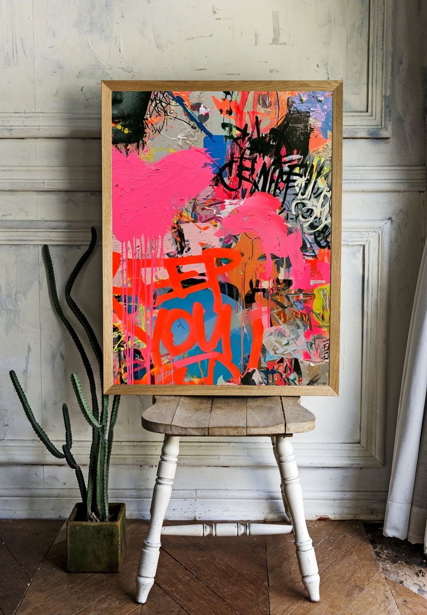 Neon Graffiti Heart Abstract Poster. room preview