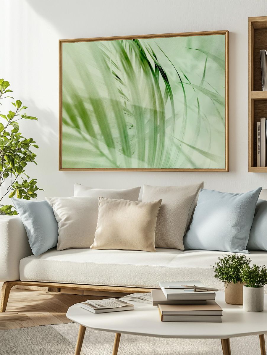 Light green palm leaf background. — room view 2