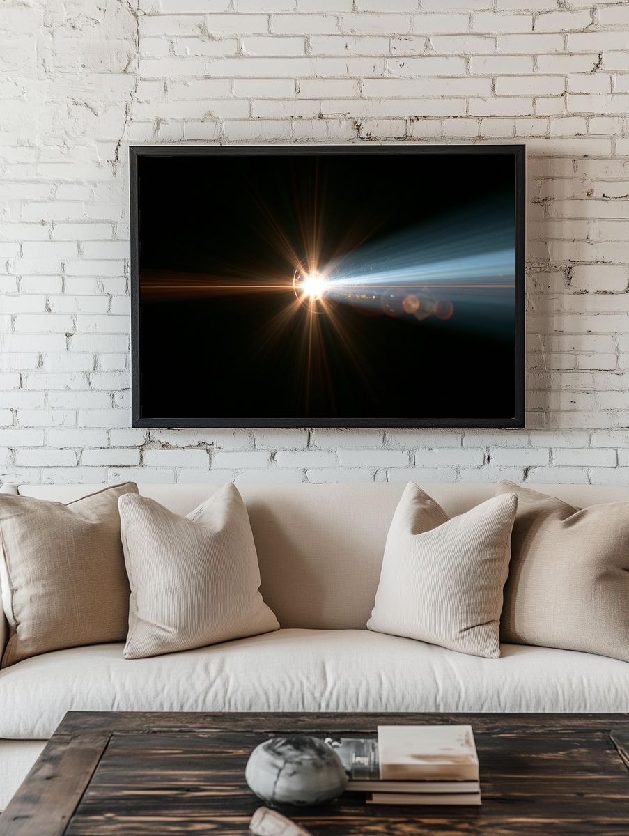 Cosmic Light Burst Abstract Print. room preview