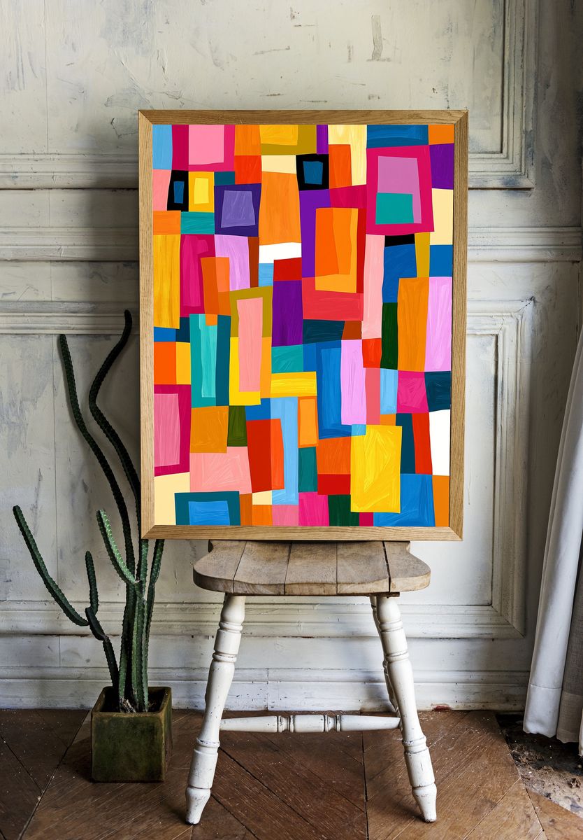 Color Block Mosaic Abstract Poster. — room view 1