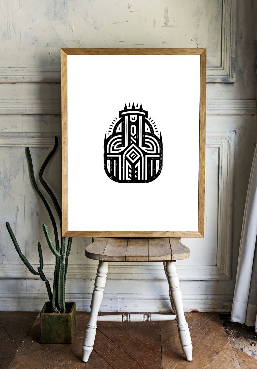 Geometric Tribal Mask Print. — room view 1