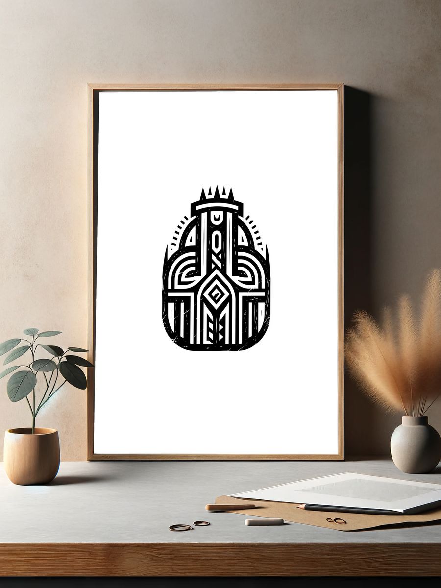 Geometric Tribal Mask Print. — room view 2