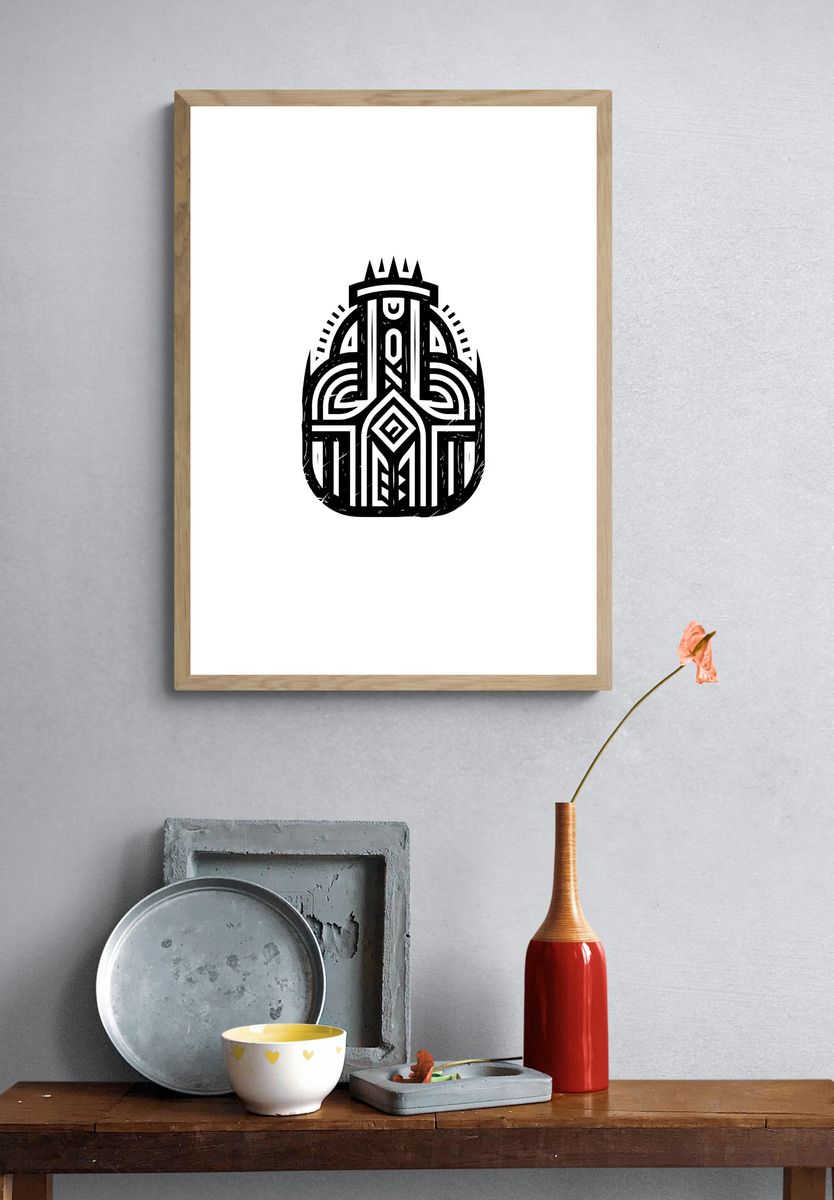Geometric Tribal Mask Print. — room view 3