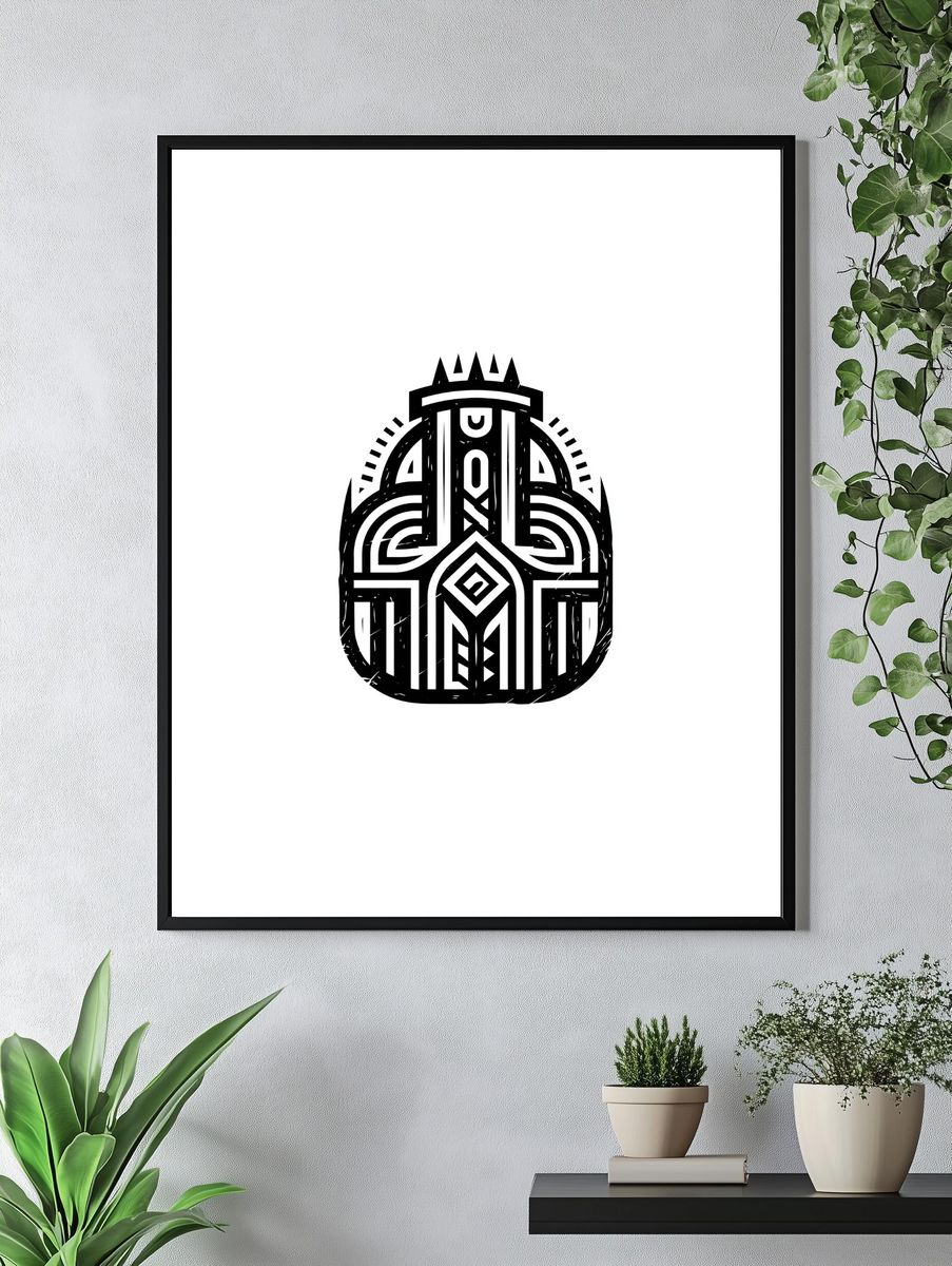 Geometric Tribal Mask Print. — room view 4