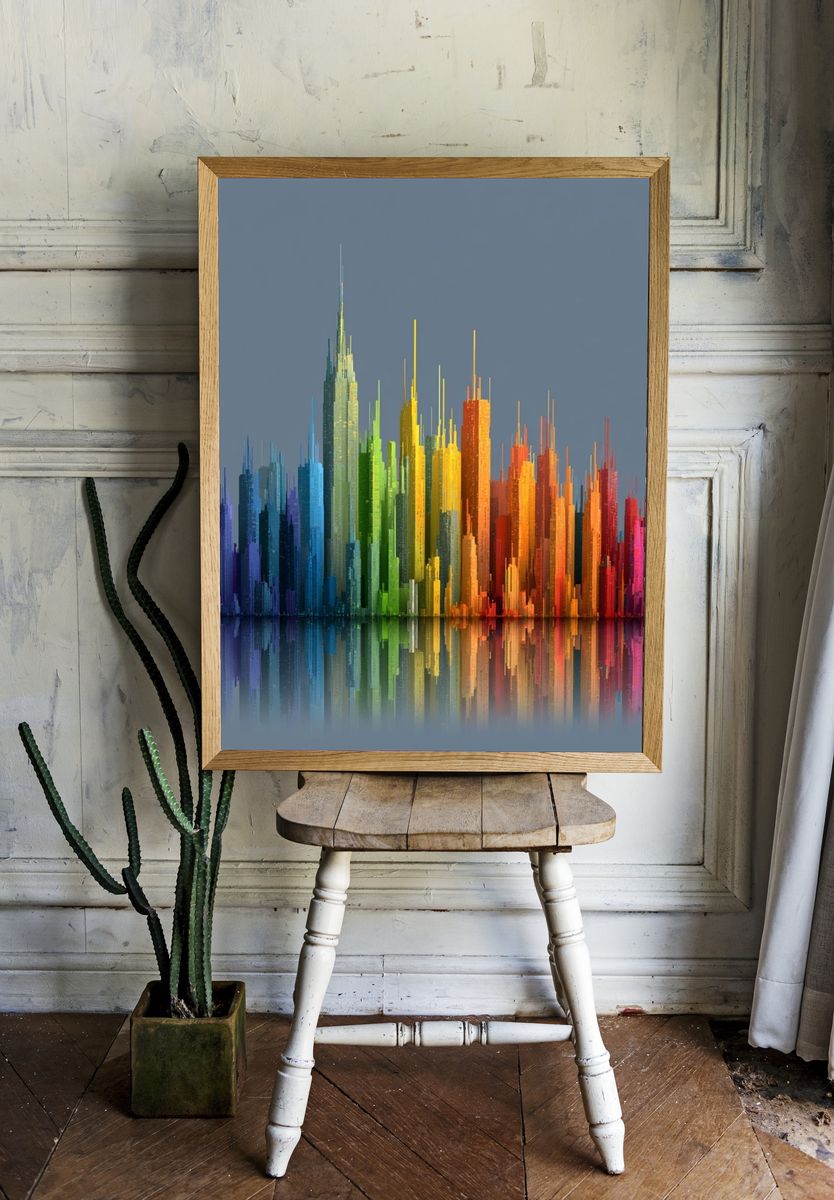 Rainbow Skyline Abstract Poster. room preview