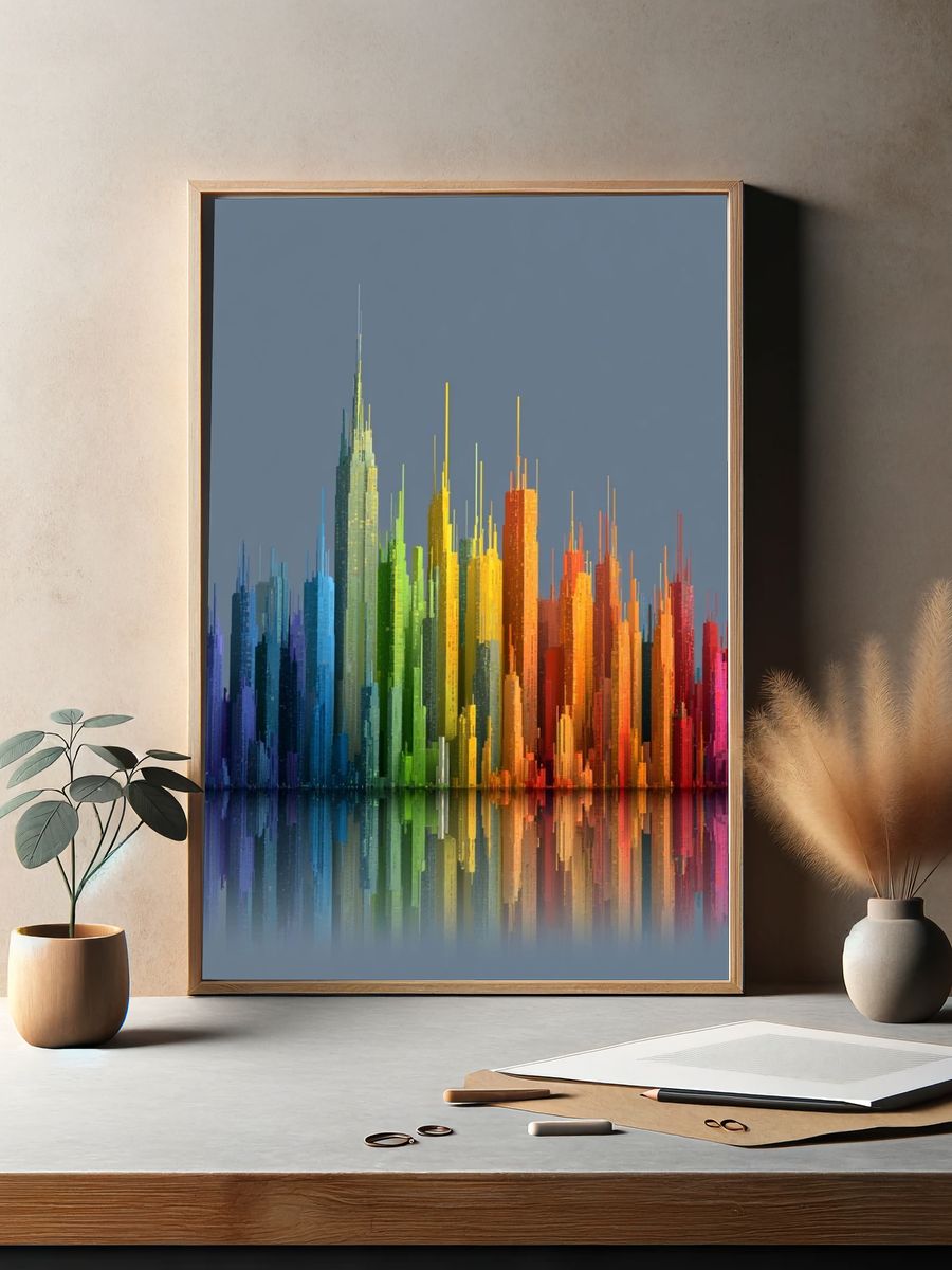 Rainbow Skyline Abstract Poster. — room view 2