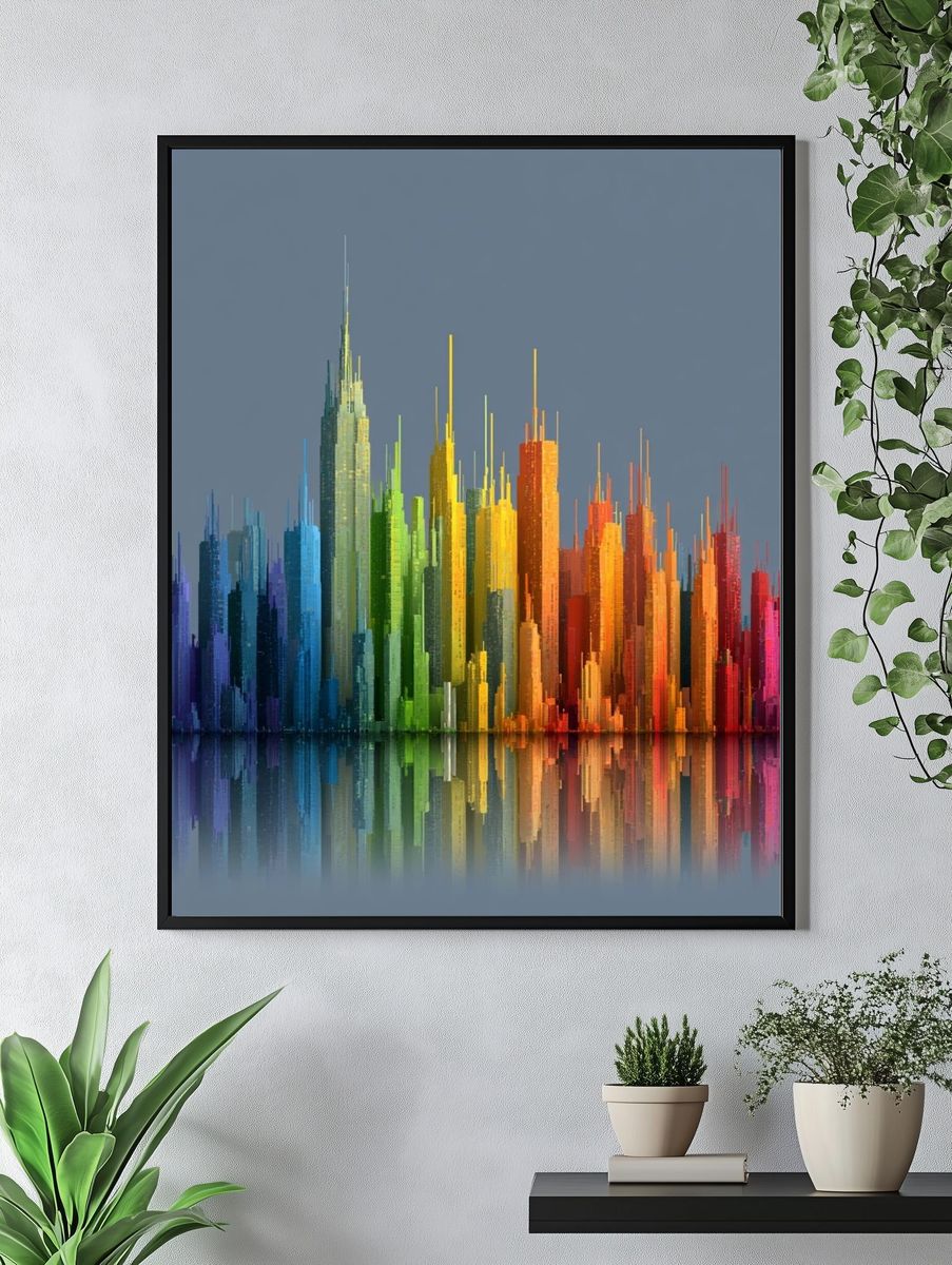Rainbow Skyline Abstract Poster. — room view 4