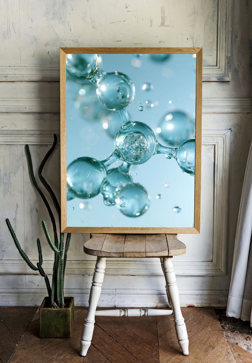 Aqua Molecular Bubbles Abstract Poster. room preview
