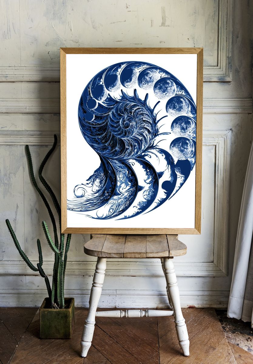 Celestial Nautilus Abstract Print. room preview