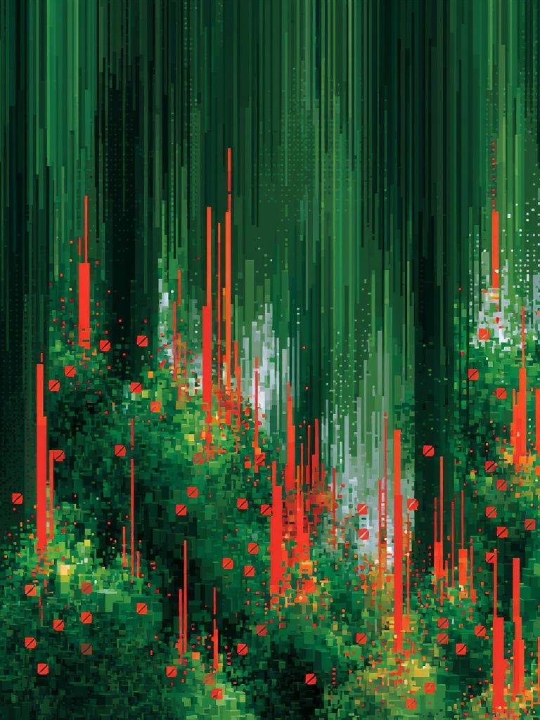 Emerald Glitch Forest Abstract Print. poster — abstract art
