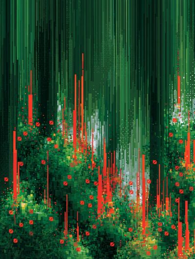 Emerald Glitch Forest Abstract Print.