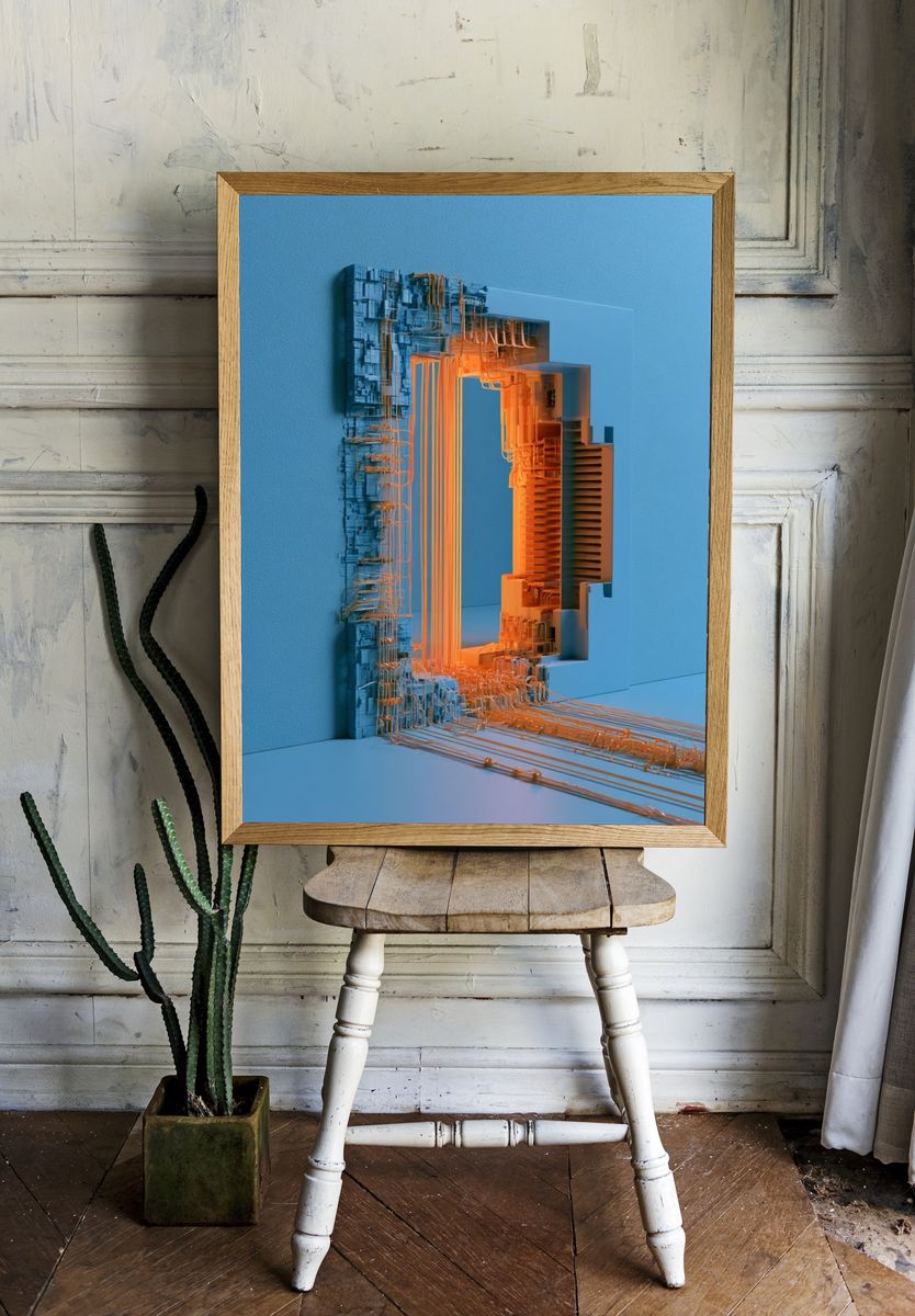 Neon Circuit Portal Abstract Poster. room preview