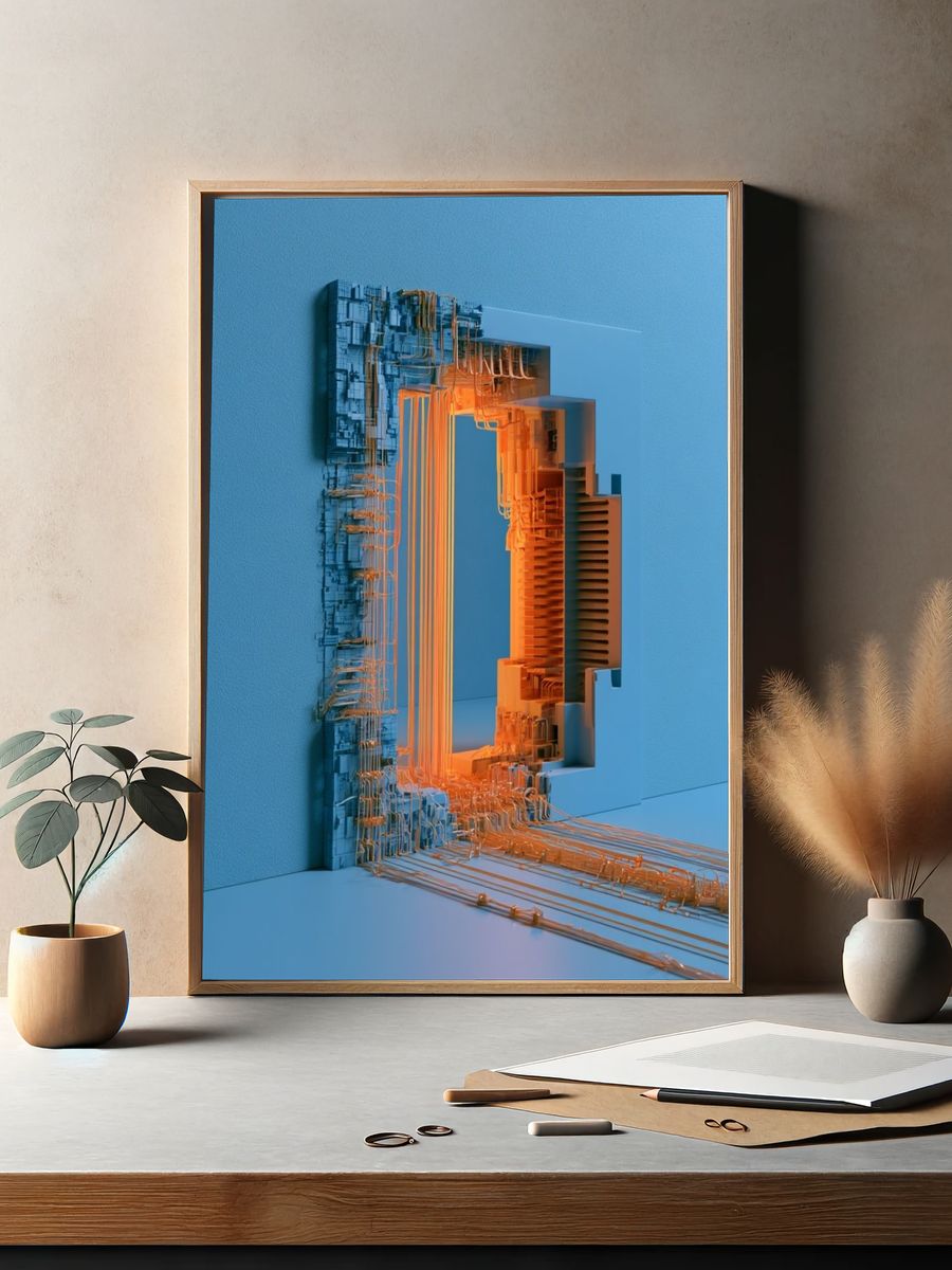 Neon Circuit Portal Abstract Poster. — room view 2
