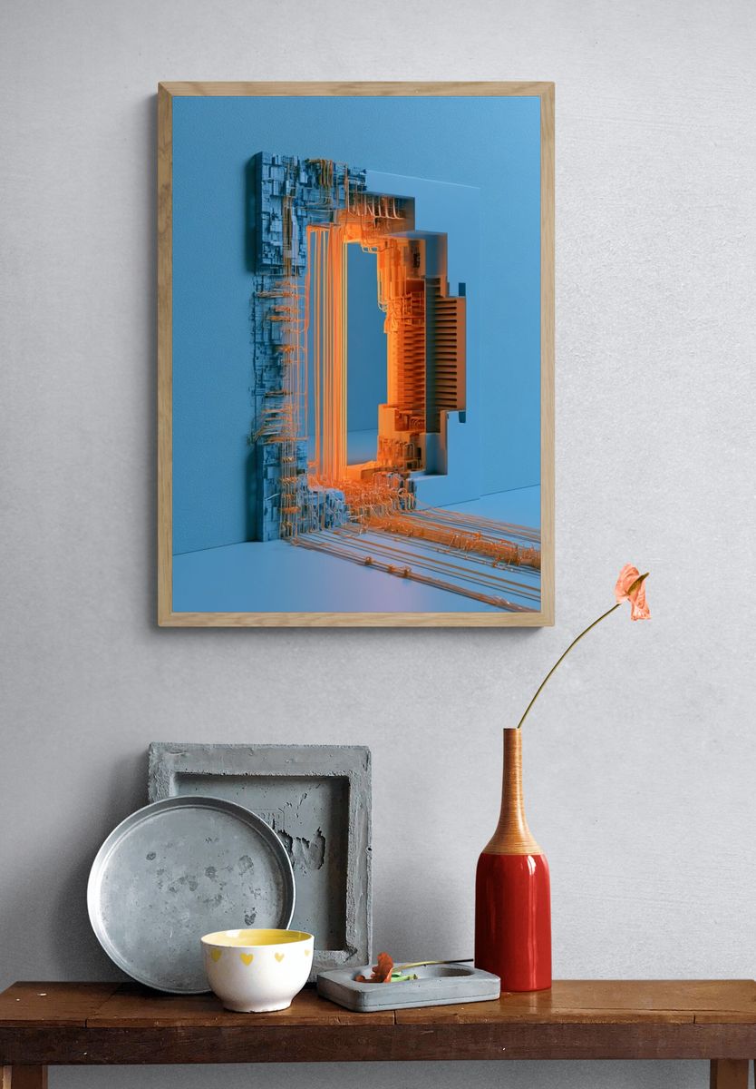 Neon Circuit Portal Abstract Poster. — room view 3