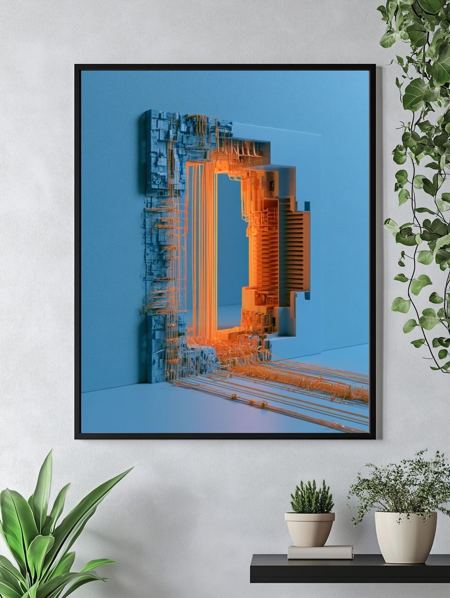 Neon Circuit Portal Abstract Poster. — room view 4