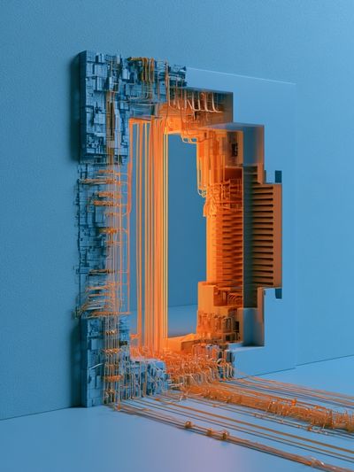 Neon Circuit Portal Abstract Poster.